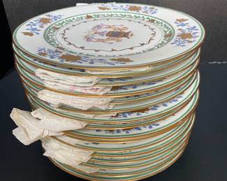 $240 set of 12 Lion Plates -cotes of arms - handpainted unsigned 