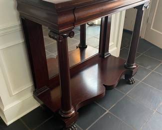 $1275 American late Classical mahogany Pier Table raised on Paw feet Mid 19th Century 42x18x39