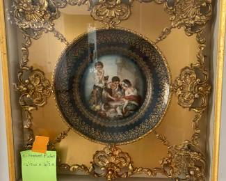 $225 - Pair of Austrian Porcelain plates in shadow boxes 16x16 -One is cracked 