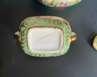 $100 Old Paris green tea pot cream and sugar (sugar previously restored )