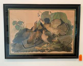 $450 - Ruffed Grouse - Tetrad Tabeilles Malet 2 Female 3. Lilium Superbum Drawan from nature by JJ Audubon , Chromolithe by J. Bien NY 1860 36 x 25 - 42 x  32