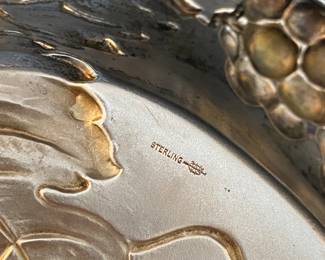 #9 - $120 - Sterling small dish Grapevine & grapes repousse work . 141 gr. 