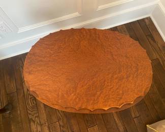 $295- Unusual Art Deco modern oval burlwood side table 26x19x20