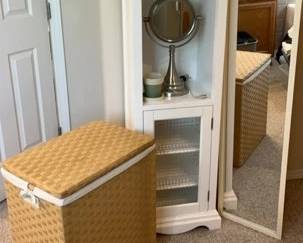 Storage Cabinet Wall Mirror Laundry Basket