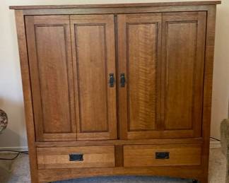 Oak Mission Style Entertainment Cabinet