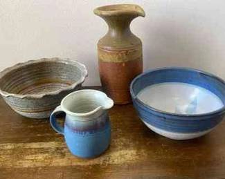 Stoneware Bowls Vase And Pitcher