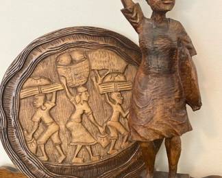 African Wood Carved Figure Wall Hanging