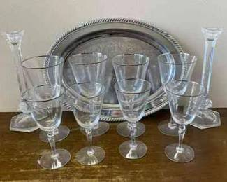Silver Rimmed Crystal Stemware Imperial Crystal Candleholders