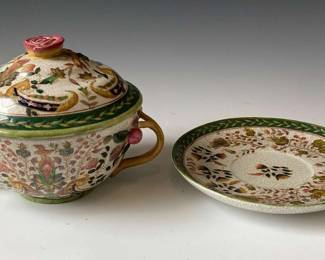 Vintage Chinese Hua Rong Tang Zhi Porcelain Lidded Jar Plate