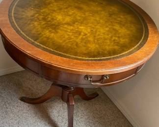 Reproduction Leather Inlaid Drum Table