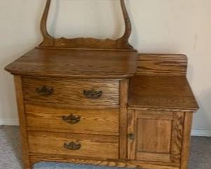 Oak Wash Stand with Towel Holder