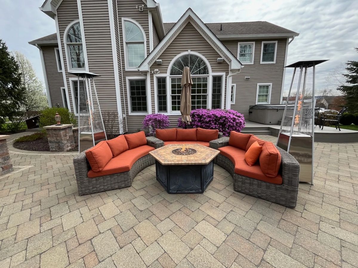 Frontgate Wicker Sectional Sofa, Frontgate gas fire pit (tall heaters not included in this sale!)