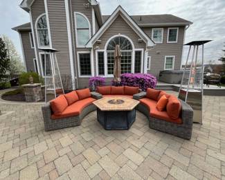 Frontgate Wicker Sectional Sofa, Frontgate gas fire pit (tall heaters not included in this sale!)