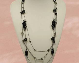 Vera Wang Black Glass Beaded Necklace With Rhinestones See Video