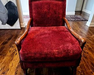 $1750 USD     Pair of Large Provence Plush Burgundy Chenille & Mahogany Chairs DG233-06      19th century roomy comfortable large Martha Washington style club chair having solid mahogany construction and plush burgundy velvet upholstery with nailhead detailing.

Dimensions:

Chair: 30 x 30 x 39H in
Seat: 18H in
Condition: In excellent very lightly used condition. 

Location: Local pick up Wilsonville, OR.  Shipping suggestions available upon request.        https://goodbyhello.com/products/copy-of-century-alder-two-drawer-console-table-dg233-05?_pos=9&_sid=3b2c7fbf0&_ss=r