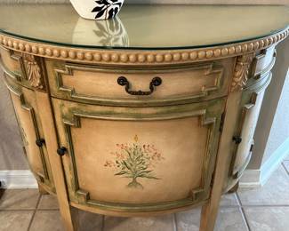 Painted Demi-Lune Cabinet, Glass Top