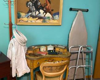  Small vintage vanity, ironing board 