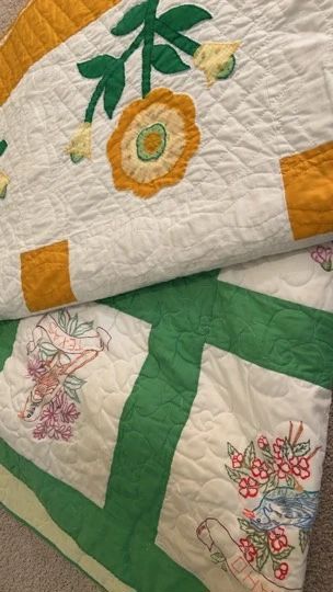 Two Vintage Yellow and Green Quilts 