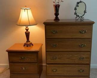 Four Drawer Dresser, Matching Nightstand, Lamp And Decor 