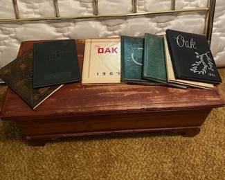 small wooden chest, vintage Lafayette year books