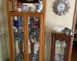 Oak curio cabinet, vintage curio cabinet, Fenton glassware