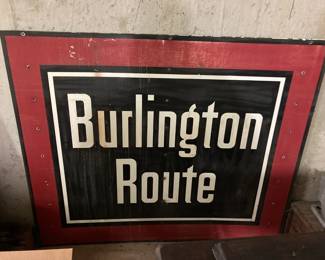 Authentic, Heavy, Large Metal Burlington Route Railroad Sign 58” x 48”
