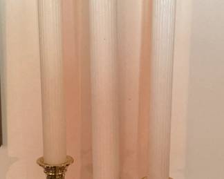 Three Baldwin Smithsonian Institution Brass Candle Holders with 17” White Candles
