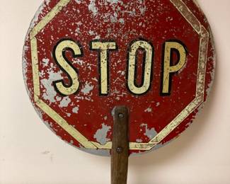 Vintage Metal and Wood Cross Guard Stop Sign 19”
