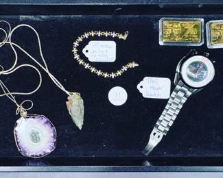 10 kt Gold and Sterling Bracelet, TAG Watch, Geo & Arrowhead Necklace and Trump Money Orlando Estate Auction