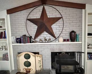 Huge metal 3D Texas barn star… indoor or outdoor use! & an amazing mid century furnace / fireplace that I think gets to sell… I’ll keep you guys posted