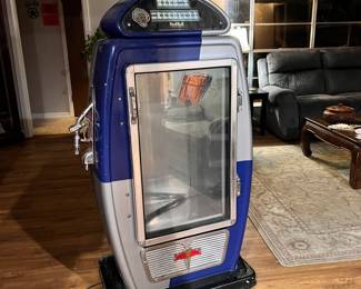 RAD FOR THE GARAGE OR MAN-CAVE: Very RARE full size Red Bull gas-pump style fridge… We cannot get it to turn on and it could use a little bit of restoration but these things are crazy expensive when you can find them so this is an awesome summer project for anyone who has a little bit of experience in AC work  or wants to tinker. 