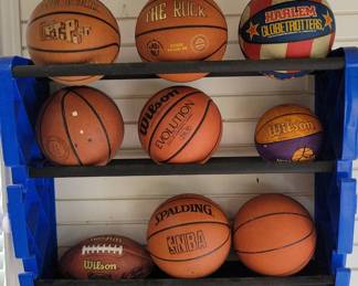 8 Basketballs, One Football, Hand Air Pump Shelf Not Included