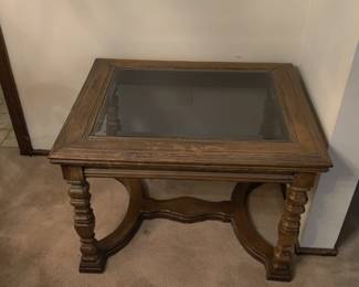 VINTAGE GLASS TOP END TABLE - $20