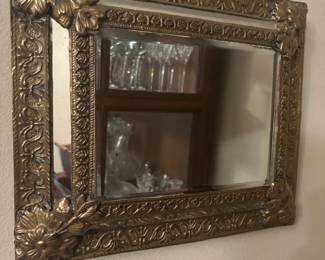 Gold Tone Mirror with Floral Motif