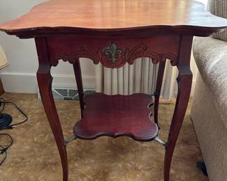French Victorian Square Table with bottom shelf with iron supports 