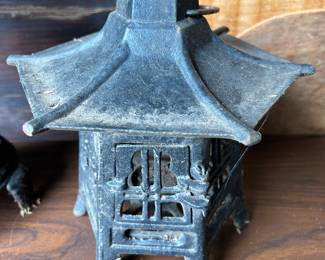 Vintage Japanese Hanging Cast iron Pagoda Candle holder Lantern