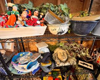 Madame Alexander dolls Figurines, pothos plants, Plaster wall carvings