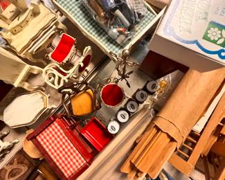 Vintage Doll House, people, furnoiture, accessories