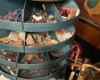 rocks, shells, industrial salvage, old hardware