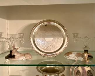 Silverplate, Sterling base candlesticks, Lladro Donkey and Cow from Nativity set