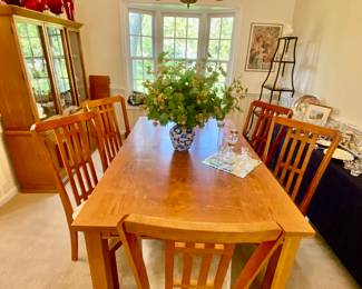 Mission style dining table with 6 chairs one leaf