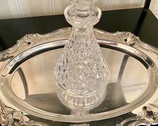 Silver plate tray and crystal decanter