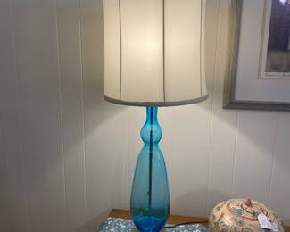 Turquoise vintage handblown Marano art glass lamp 