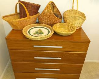Midcentury chest of drawers and woven baskets