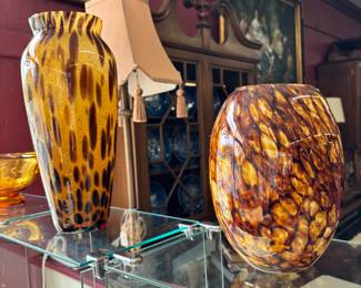 Love these amber art glass vases