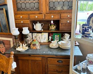 Hoosier Cabinet with original hardware, flower bin, metal bins. So beautiful