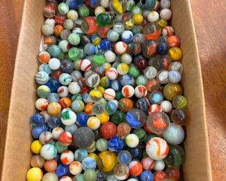Huge marble collection.  This collecton will be sold in parts as we have so many to go through.  You will see blue/whites, Pee Wees, Brown Slag, Purple Slag, Purple Lutz, Uranium,  etc.