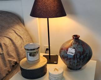 Turquoise Splatter Vase, Side Table, Table lamp