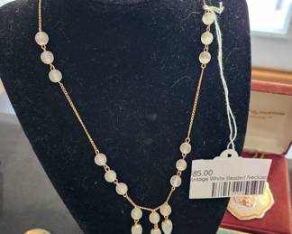 Vintage White Beaded Necklace/Earring Set
