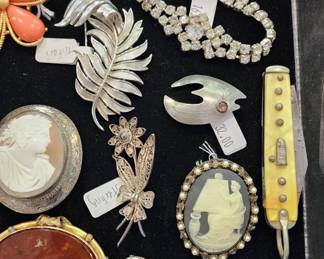 Costume jewelry, Sterling brooches, Vintage cameo brooch, Vintage Seed Pearl Cameo Brooch/Pendant